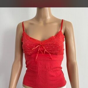 Y2K express Red Lace-Trim Cami Tank Top